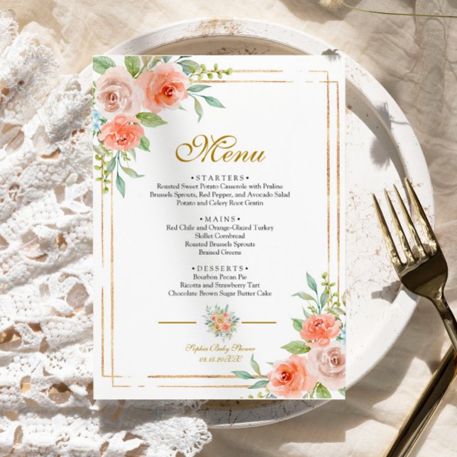 Pink Rose & Gold Frame Baby Shower Menu (Creator Uploaded)