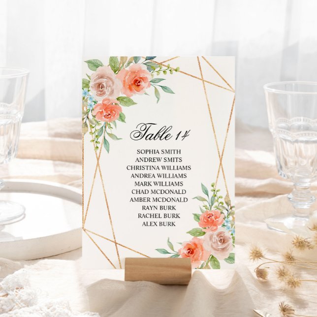 Pink Rose & Gold Frame Wedding Seating Chart Cards (Creator Uploaded)