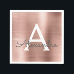 Pink Rose Gold Girly Foil Monogram Birthday Napkin<br><div class="desc">Pink Rose Gold Faux Foil Girly Stainless Steel Elegant Monogram Birthday Party Napkins. This Birthday Party Napkins can be customised to include your initial and first name.</div>