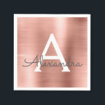 Pink Rose Gold Girly Foil Monogram Birthday Napkin<br><div class="desc">Pink Rose Gold Faux Foil Girly Stainless Steel Elegant Monogram Birthday Party Napkins. This Birthday Party Napkins can be customised to include your initial and first name.</div>