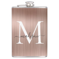 Pink Rose Gold Girly Monogram Brushed Steel Metal