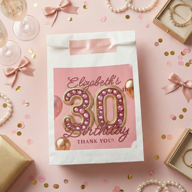 Pink Rose Gold Glam 30th Birthday Party Thank You Favour Bags (Creator Uploaded)