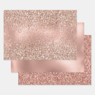 Pink Rose Gold Glam Glitter Wrapping Paper Sheet
