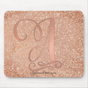 Pink Rose Gold Glam Initial Name Letter A Custom Mouse Mat