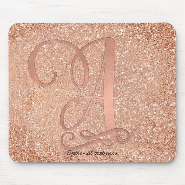 Pink Rose Gold Glam Initial Name Letter A Custom Mouse Mat (Front)