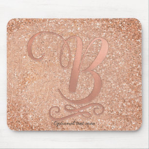 Pink Rose Gold Glam Initial Name Letter B Custom Mouse Mat