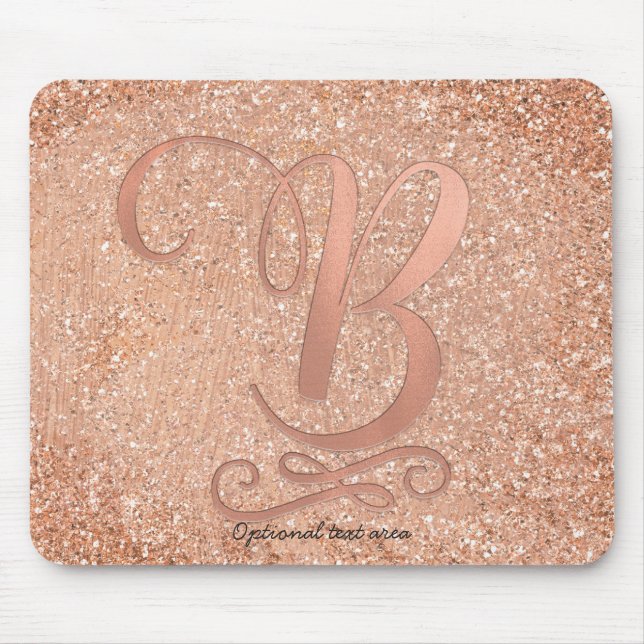 Pink Rose Gold Glam Initial Name Letter B Custom Mouse Mat (Front)