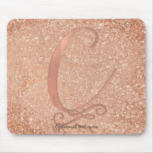 Pink Rose Gold Glam Initial Name Letter C Custom Mouse Mat