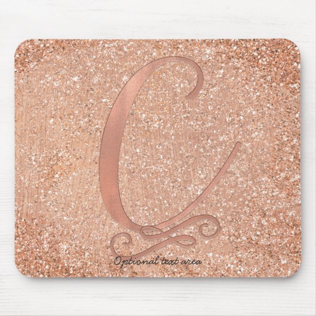 Pink Rose Gold Glam Initial Name Letter C Custom Mouse Mat (Front)