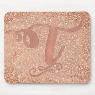 Pink Rose Gold Glam Initial Name Letter T Custom Mouse Mat