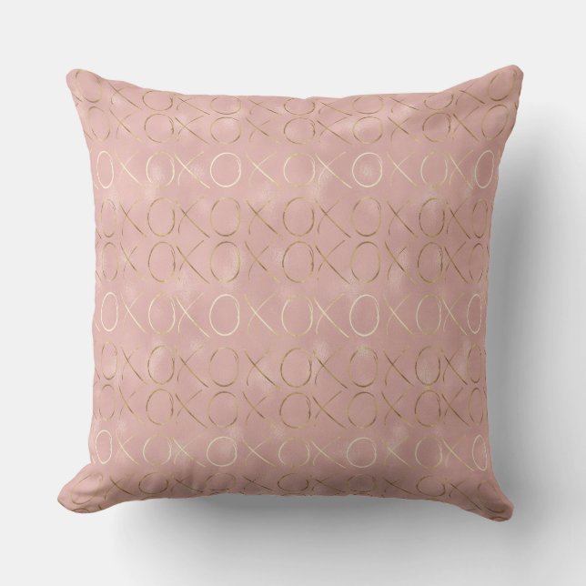 Pink Rose Gold Glam XOXO Cushion (Front)