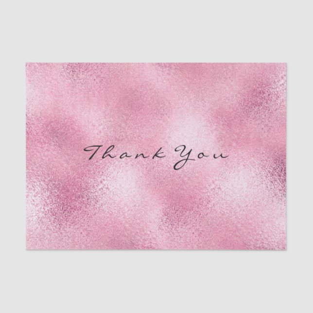 Pink Rose Gold Glass  Metallic Thank You Name Tissue Paper (Front)