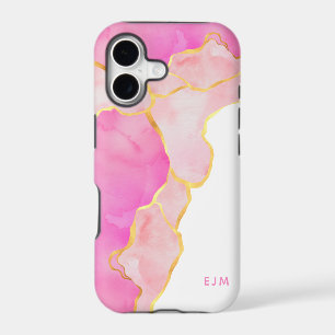 Pink Rose Gold Glitter Agate Marble Monogram
