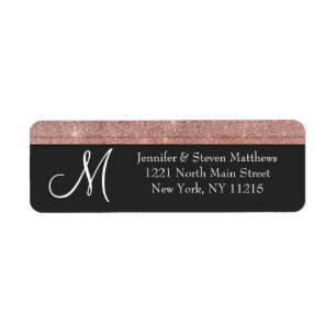 Pink Rose Gold Glitter and Black Monogram Labels