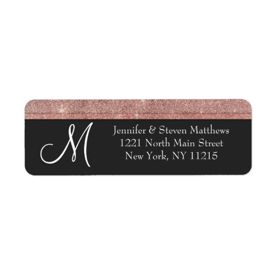 Pink Rose Gold Glitter and Black Monogram Labels