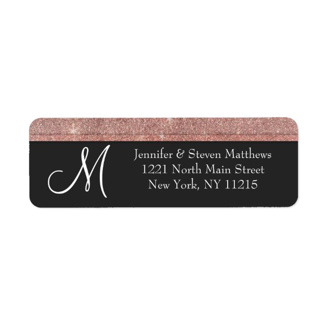 Pink Rose Gold Glitter and Black Monogram Labels (Front)