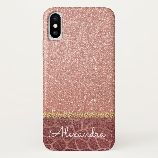 Pink Rose Gold Glitter and Sparkle Animal Print Case-Mate iPhone Case (Back)