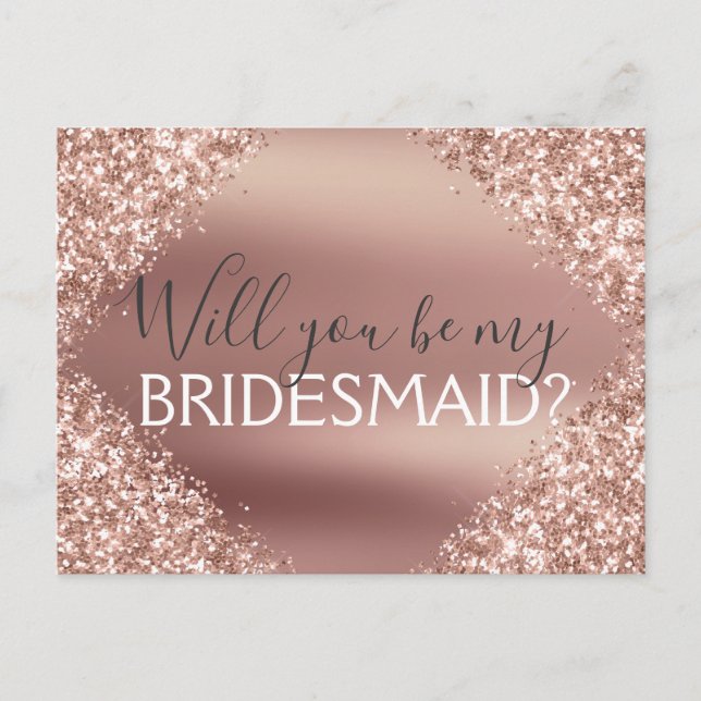 Pink Rose Gold Glitter and Sparkle Bridesmaid Invitation Postcard (Front)