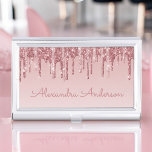 Pink Rose Gold Glitter and Sparkle Monogram Business Card Holder<br><div class="desc">Pink Rose Gold Faux Dripping Glitter and Sparkle Elegant Girly Business Card Holder. This Business Card Holder can be customised to include your first and last name.</div>