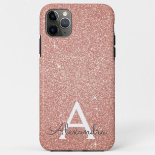 Pink Rose Gold Glitter and Sparkle Monogram iPhone 11 Pro Max Case