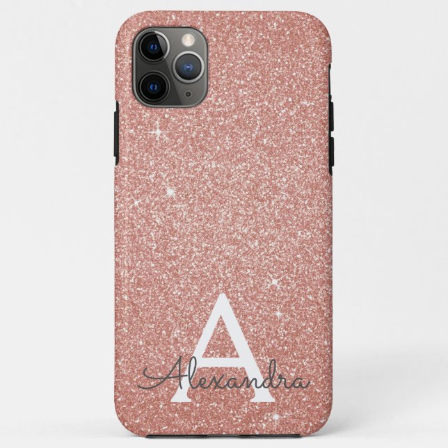 Pink Rose Gold Glitter and Sparkle Monogram Case-Mate iPhone Case (Back)