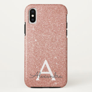 Pink Rose Gold Glitter and Sparkle Monogram iPhone XS Case