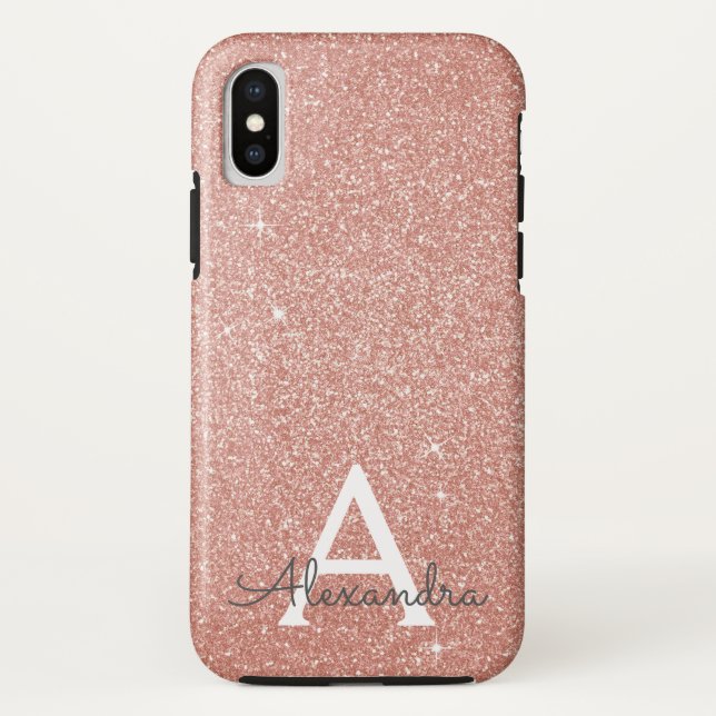 Pink Rose Gold Glitter and Sparkle Monogram Case-Mate iPhone Case (Back)