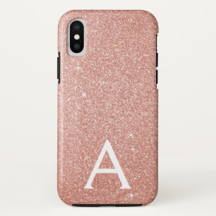 Pink Rose Gold Glitter and Sparkle Monogram iPhone XS Case