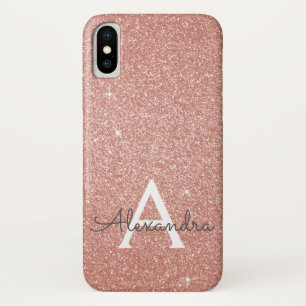 Pink Rose Gold Glitter and Sparkle Monogram iPhone X Case