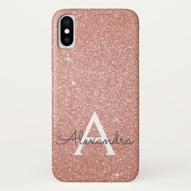 Pink Rose Gold Glitter and Sparkle Monogram Case-Mate iPhone Case (Back)