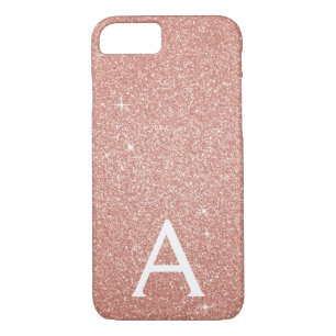 Pink Rose Gold Glitter and Sparkle Monogram iPhone 8/7 Case