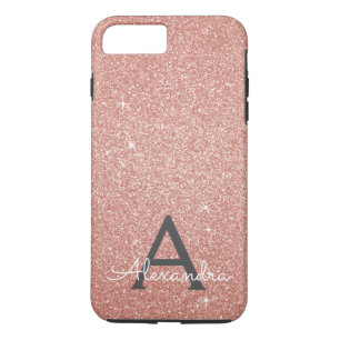 Pink Rose Gold Glitter and Sparkle Monogram iPhone 8 Plus/7 Plus Case