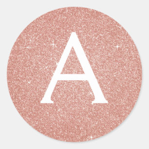 Pink Rose Gold Glitter and Sparkle Monogram Classic Round Sticker