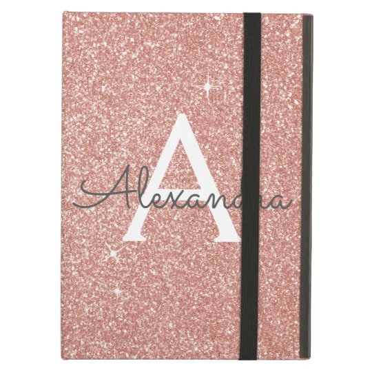Pink Rose Gold Glitter and Sparkle Monogram iPad Air Case