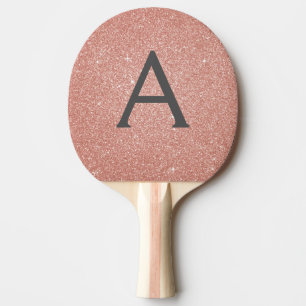 Pink Rose Gold Glitter and Sparkle Monogram Ping Pong Paddle