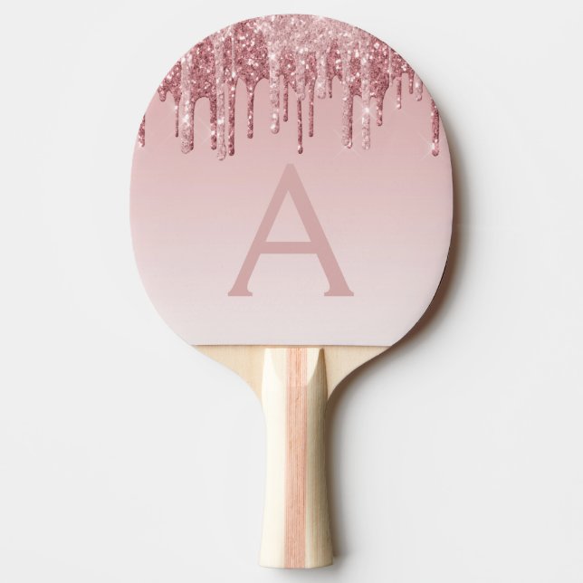 Pink Rose Gold Glitter and Sparkle Monogram Ping Pong Paddle (Front)