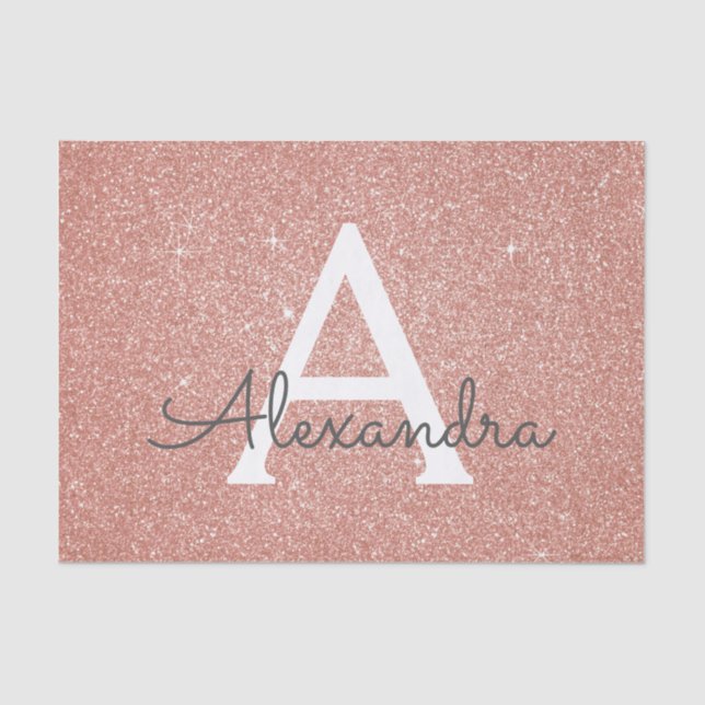 Pink Rose Gold Glitter and Sparkle Monogram Tissue Paper (Front)