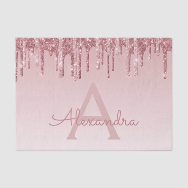 Pink Rose Gold Glitter and Sparkle Monogram Tissue Paper (Front)