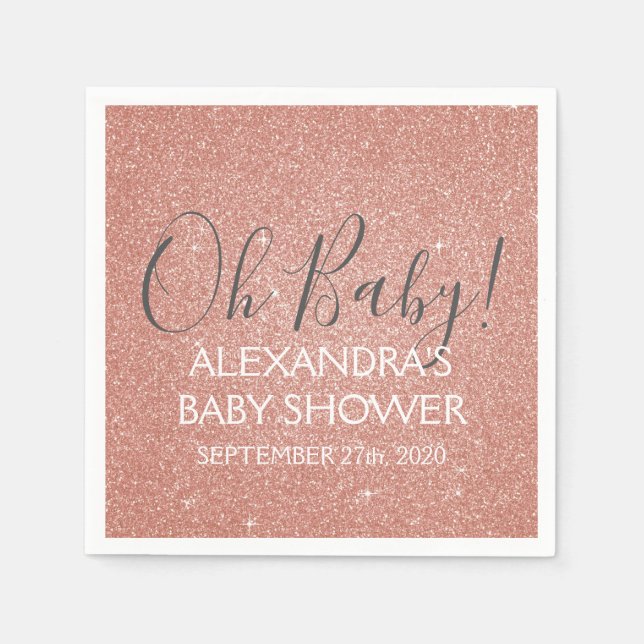 Pink Rose Gold Glitter and Sparkle Oh Baby! Napkin (Front)