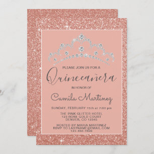 Pink - Rose Gold Glitter and Sparkle Quinceanera Invitation