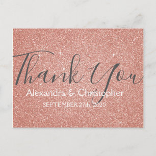 Pink Rose Gold Glitter and Sparkle Thank You Postcard