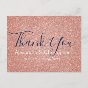 Pink Rose Gold Glitter and Sparkle Thank You Postcard
