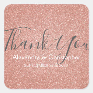 Pink Rose Gold Glitter and Sparkle Thank You Square Sticker