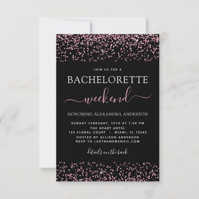 Pink Rose Gold Glitter Bachelorette Weekend Party Invitation (Front)