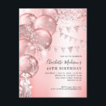 Pink Rose Gold Glitter Balloon Any Age Birthday Postcard<br><div class="desc">Modern Elegant Blush Pink Rose Gold Glitter Sparkle Banner Balloon Any Age Birthday</div>