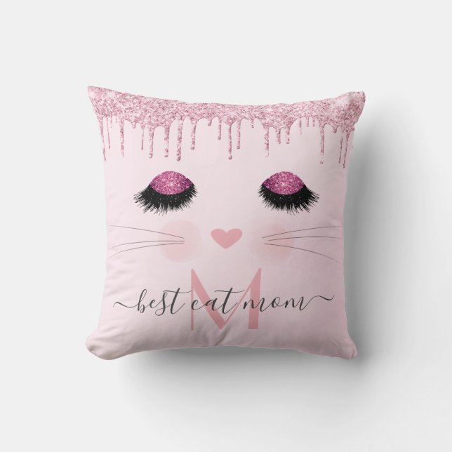 Pink rose gold glitter best cat mum  cushion (Front)