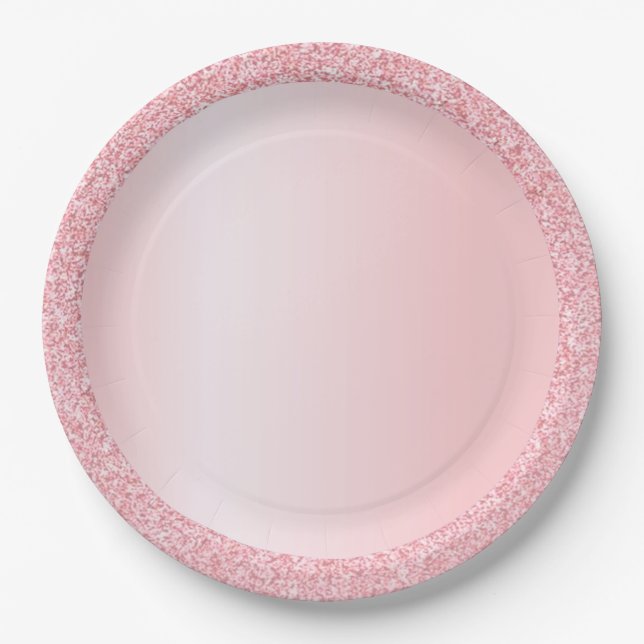 Pink Rose Gold Glitter Blank Trendy Template Paper Plate (Front)
