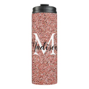 Pink Rose Gold Glitter Chic Monogram Name Thermal Tumbler