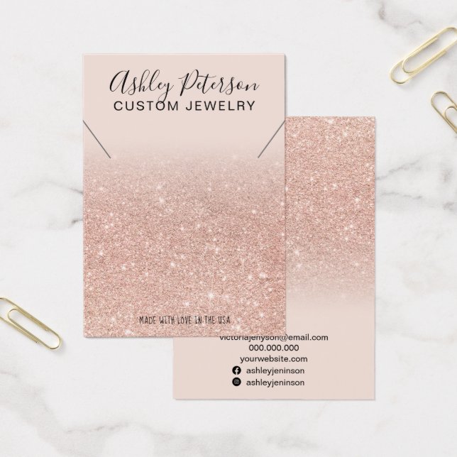 Pink rose gold glitter chic necklace display (Office)