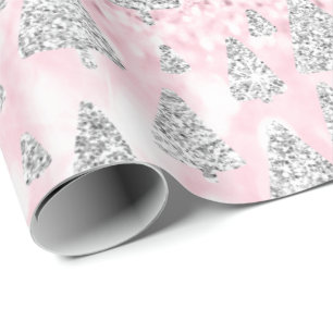 Pink Rose Gold Glitter Christmas Tree Holidays Wrapping Paper